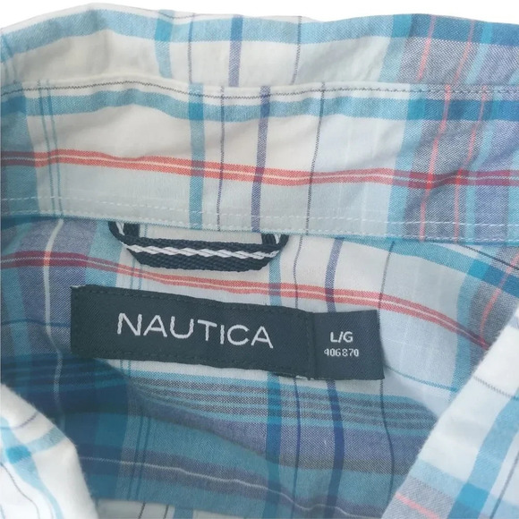 Nautica  Button Down Cotton Shirt, Plaid, L - Picture 7 of 7